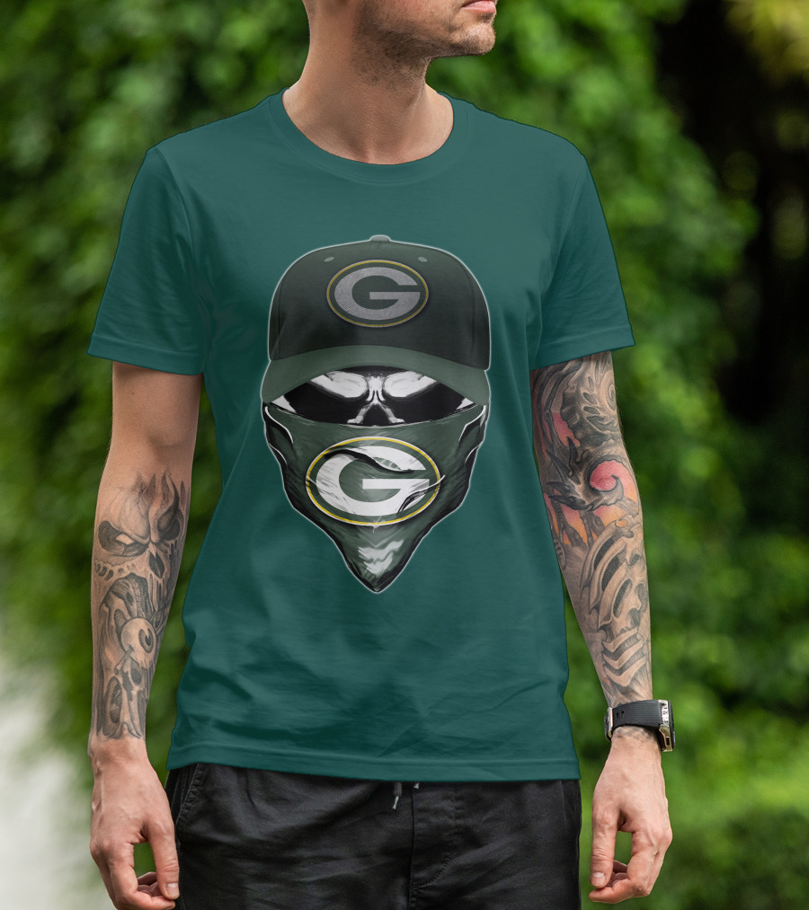 Green Bay Packers Skull Cap And Bandana T-Shirt