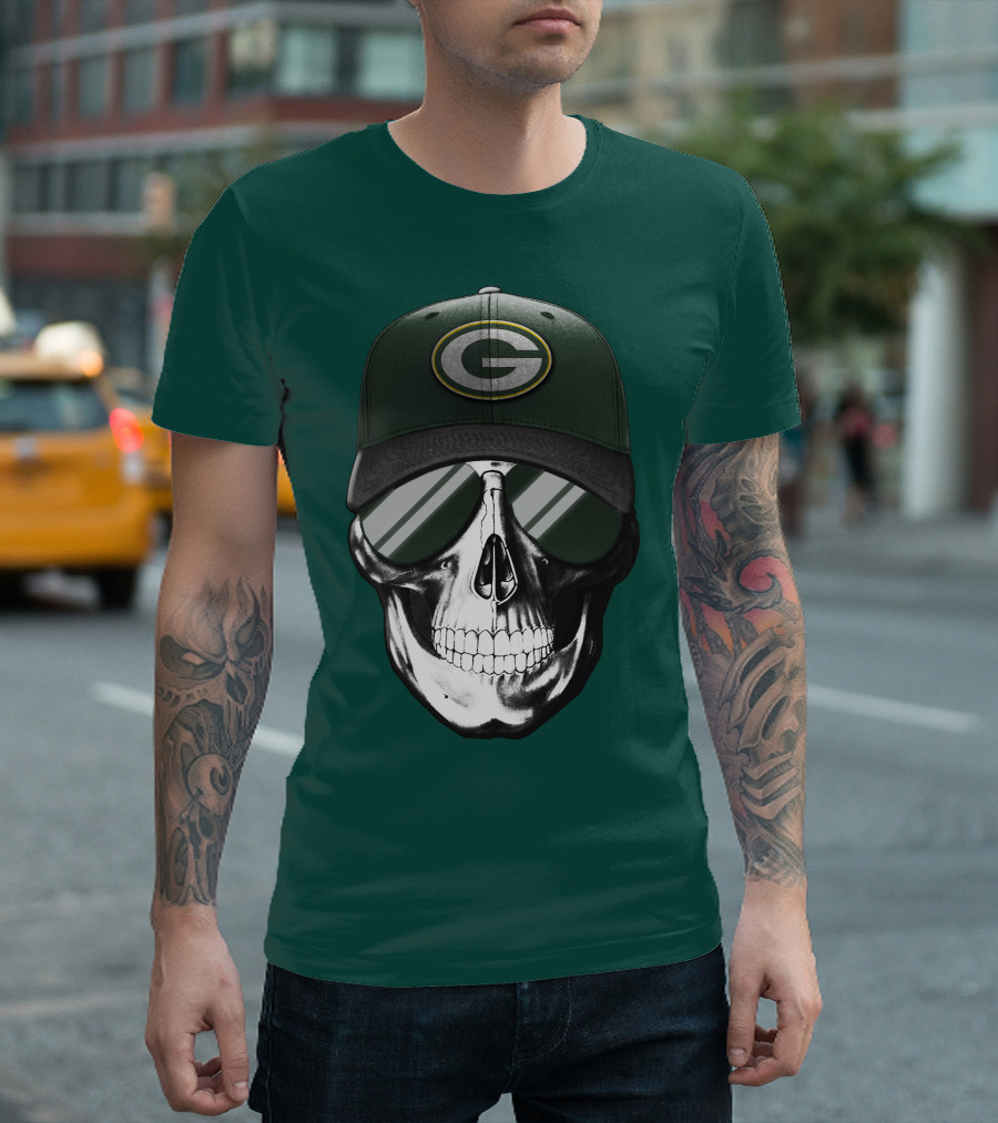Green Bay Packers Skull Hat T-Shirt