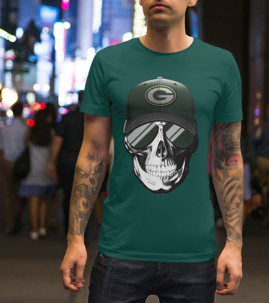 Green Bay Packers Skull Hat T-Shirt