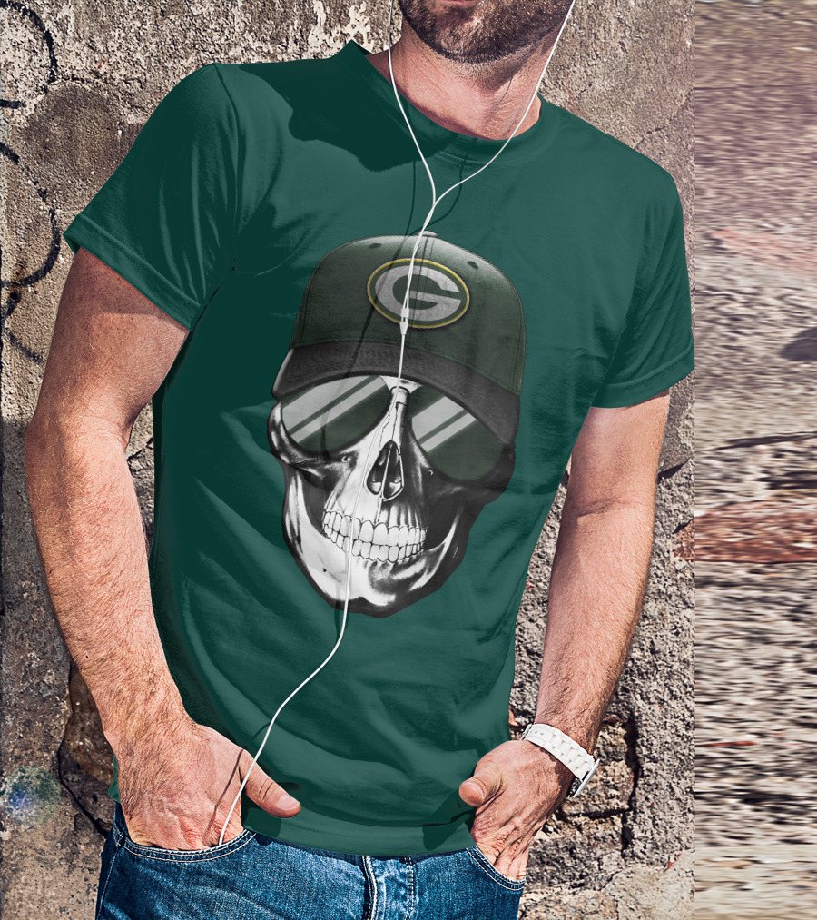Green Bay Packers Skull Hat T-Shirt