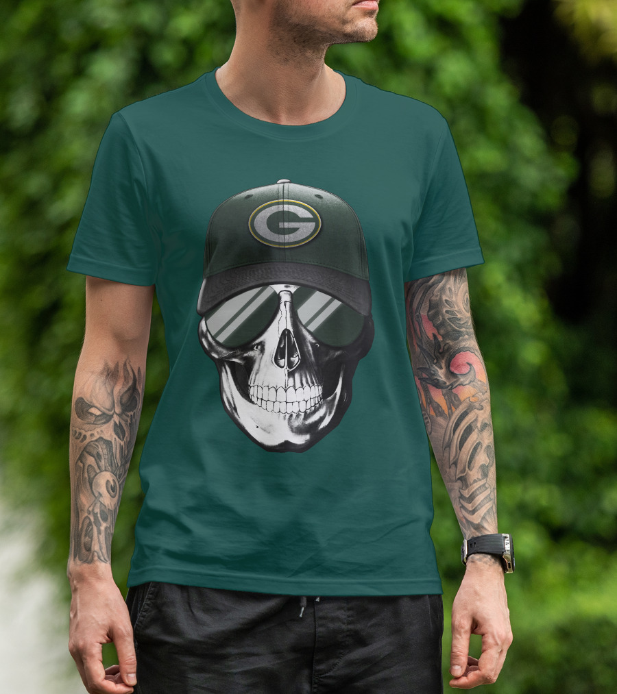 Green Bay Packers Skull Hat T-Shirt