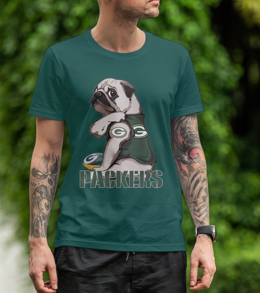 Pug With Green Bay Packers Logo In Team Colors T-Shirt