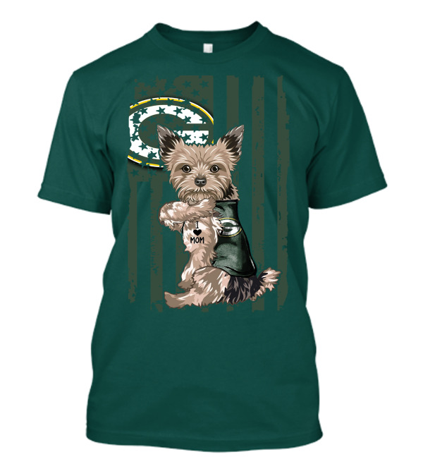 Yorkshire Terrier I Love Mom Green Bay Packers Fan T-Shirt
