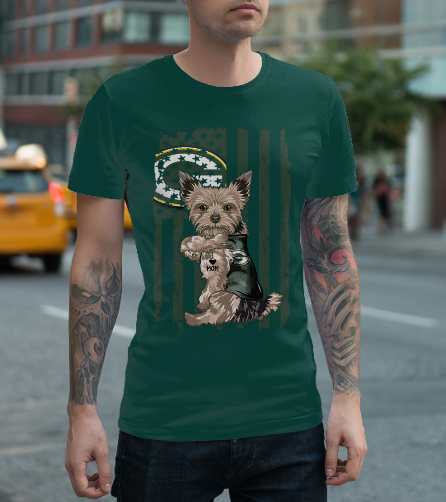 Yorkshire Terrier I Love Mom Green Bay Packers Fan T-Shirt
