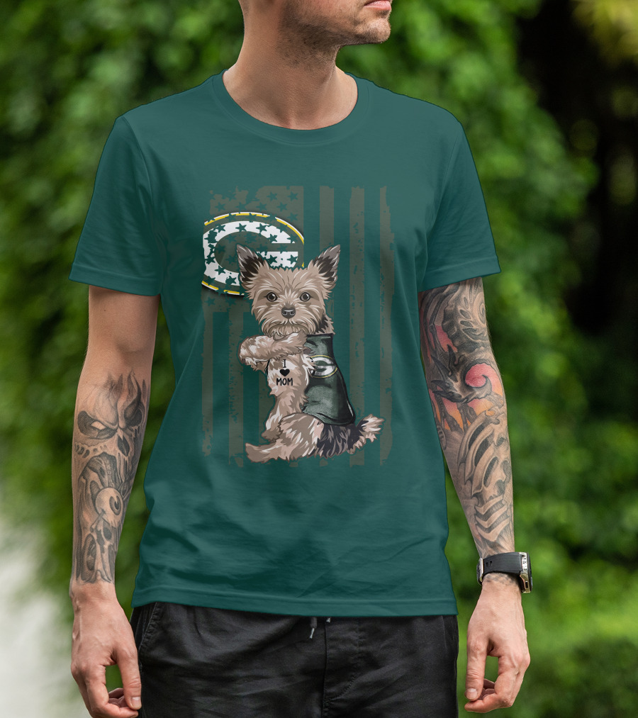 Yorkshire Terrier I Love Mom Green Bay Packers Fan T-Shirt