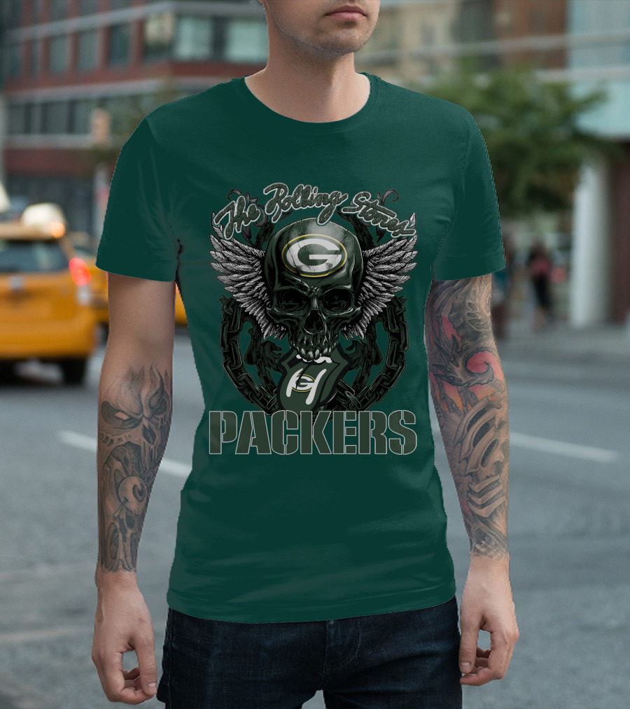 The Rolling Stones Green Bay Packers Skull Logo Wings T-Shirt