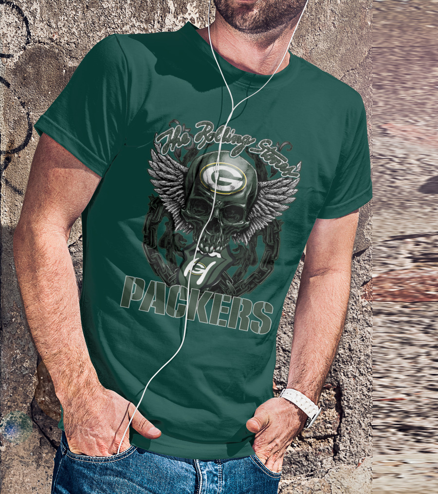The Rolling Stones Green Bay Packers Skull Logo Wings T-Shirt