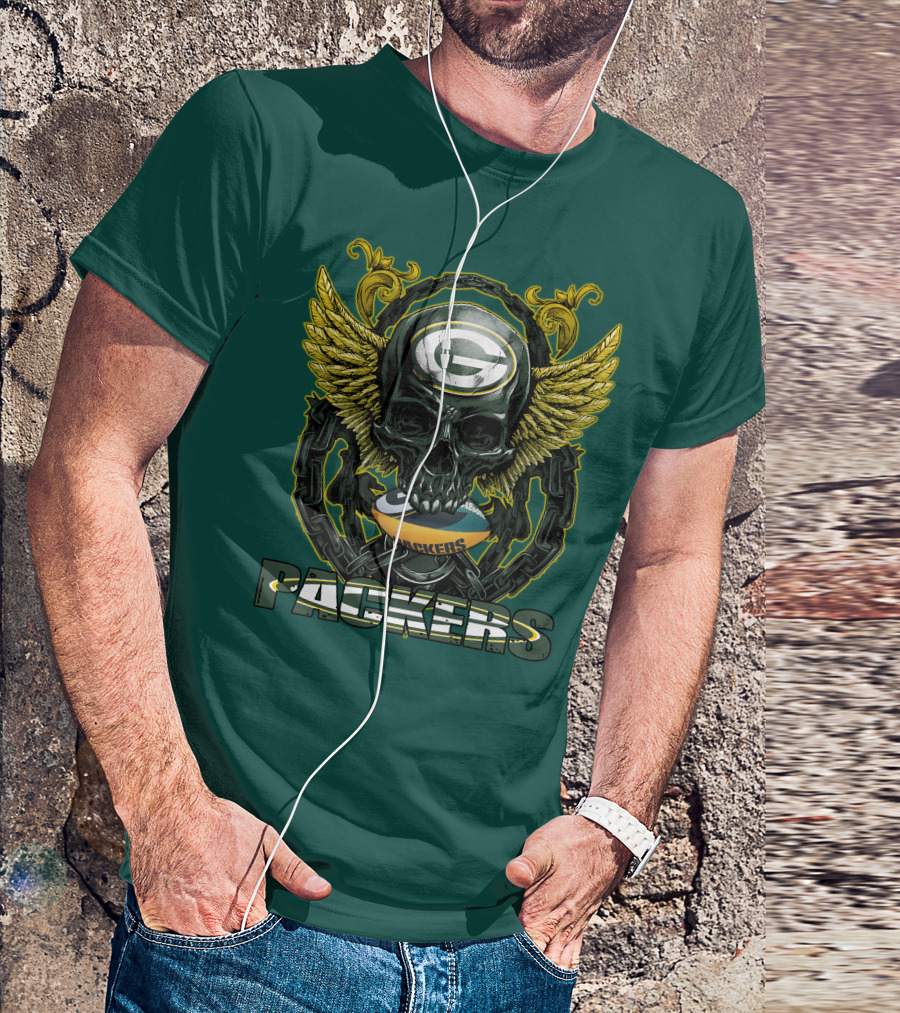 Packers Skull Green Bay Football Wings T-Shirt