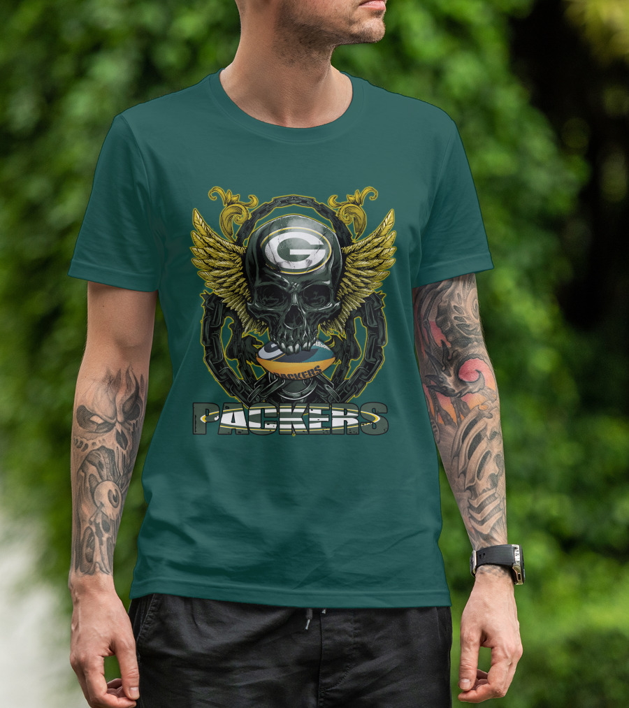 Packers Skull Green Bay Football Wings T-Shirt