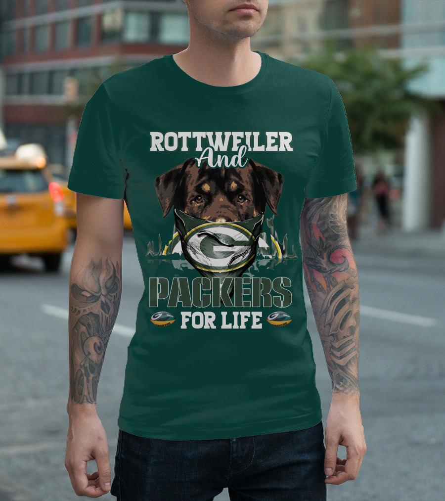 Rottweiler And Packers For Life Green Bay Packers T-Shirt