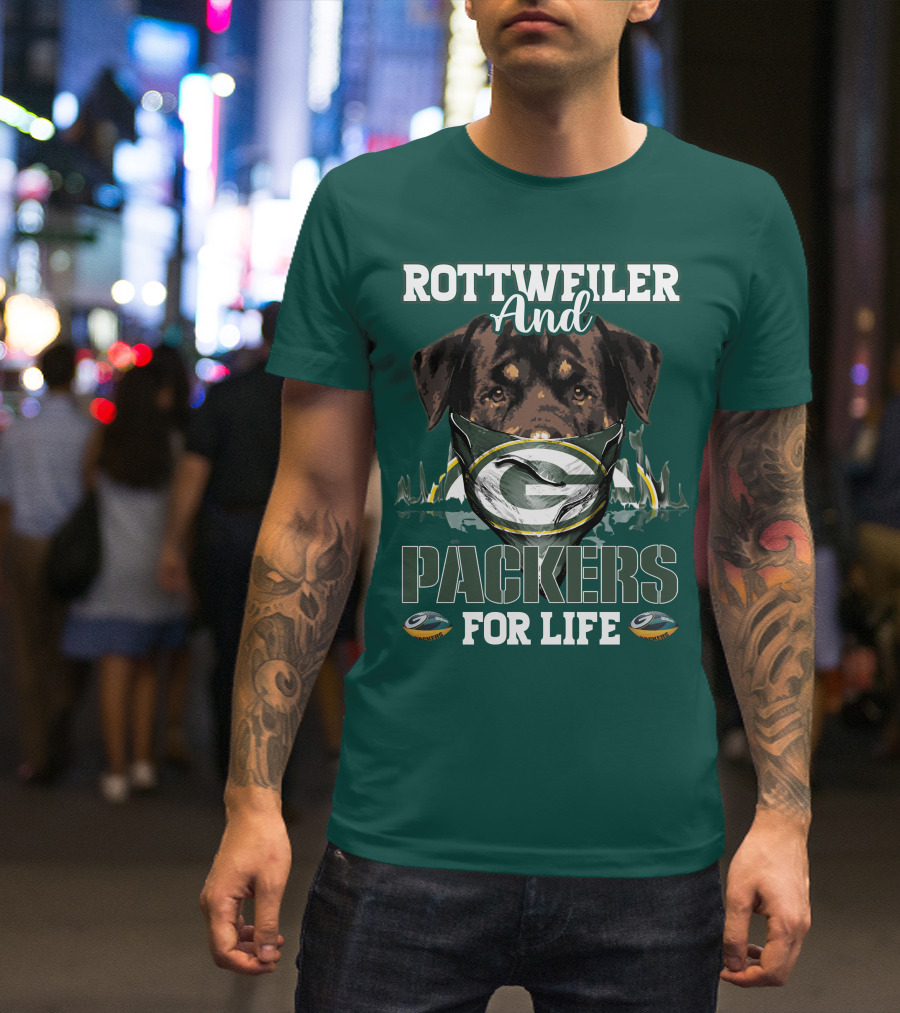 Rottweiler And Packers For Life Green Bay Packers T-Shirt