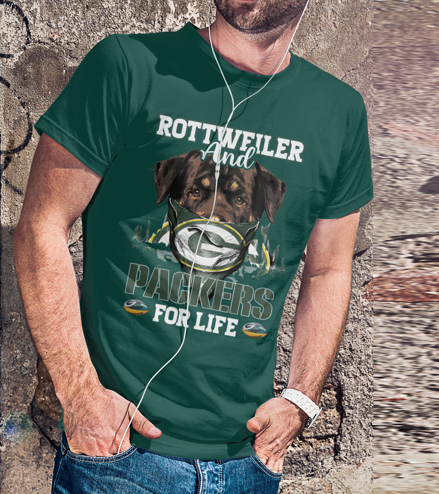 Rottweiler And Packers For Life Green Bay Packers T-Shirt