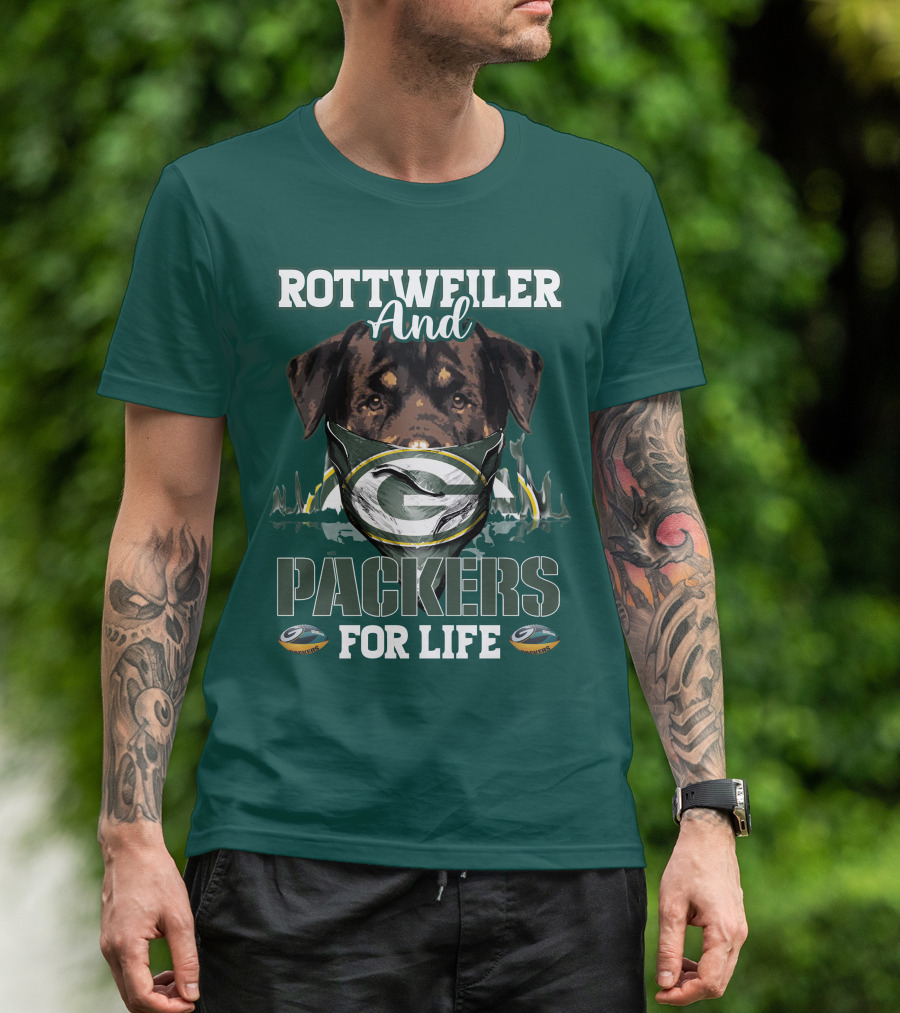 Rottweiler And Packers For Life Green Bay Packers T-Shirt