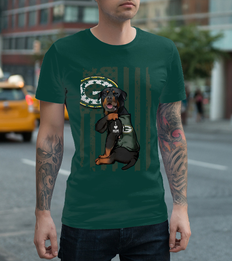 Green Bay Packers Rottweiler I Love Mom T-Shirt