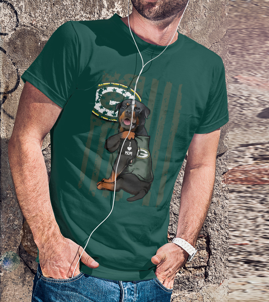 Green Bay Packers Rottweiler I Love Mom T-Shirt