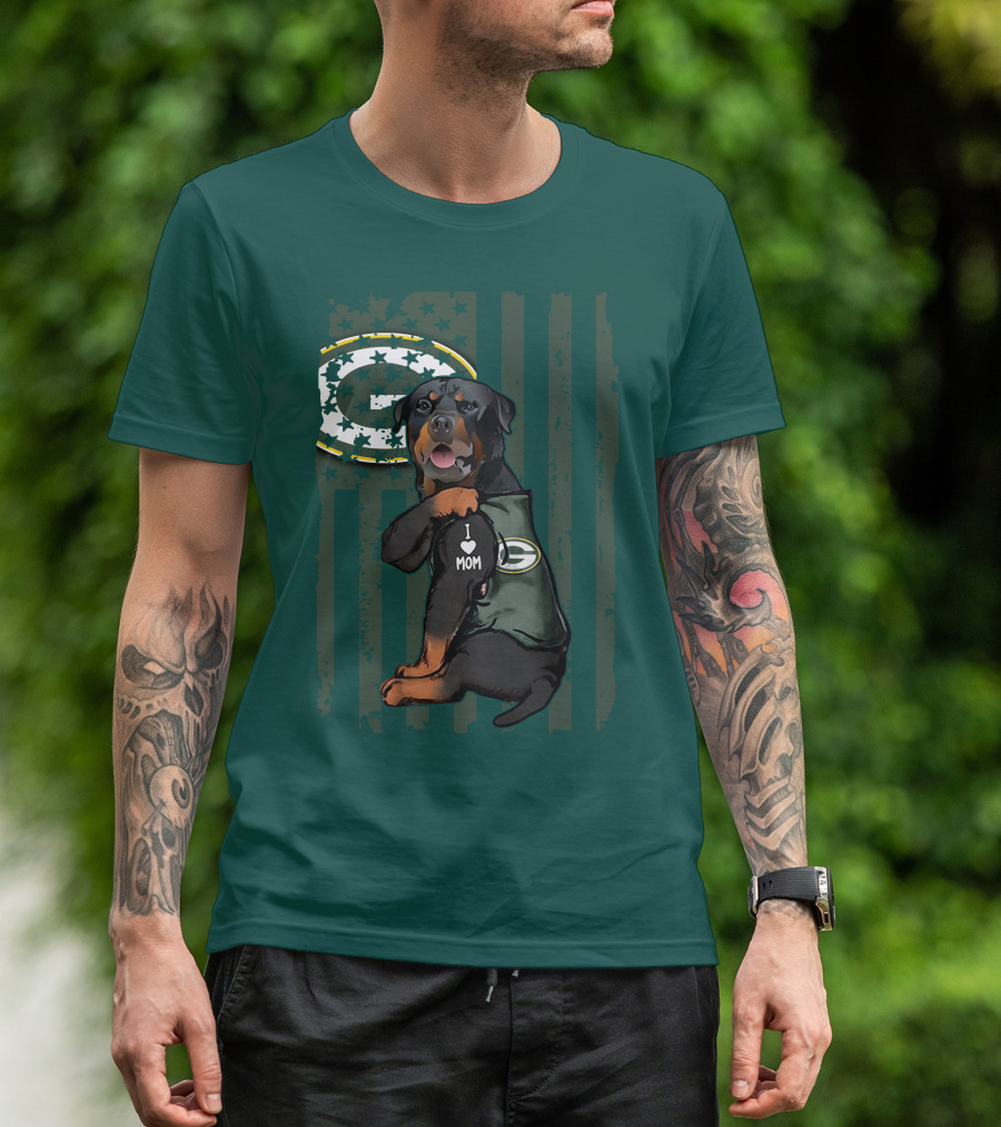 Green Bay Packers Rottweiler I Love Mom T-Shirt