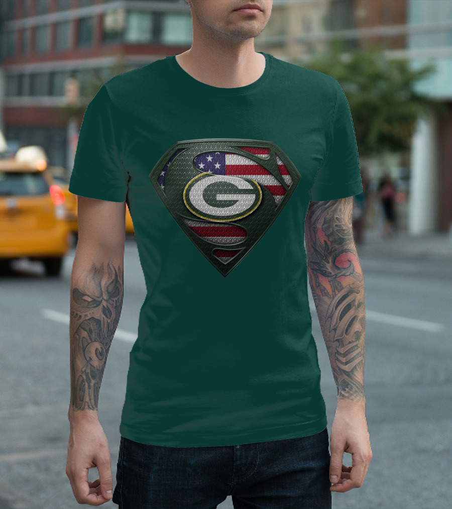 Spm Green Bay Packers American Flag Superman T-Shirt