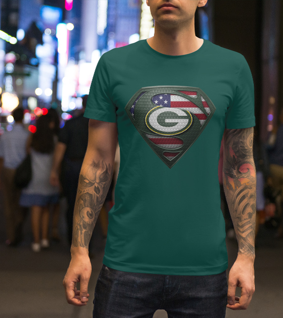 Spm Green Bay Packers American Flag Superman T-Shirt