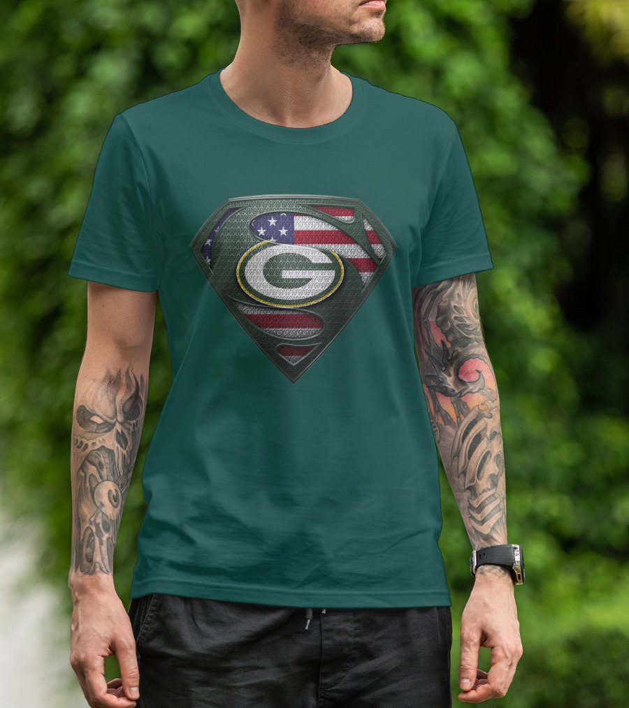Spm Green Bay Packers American Flag Superman T-Shirt