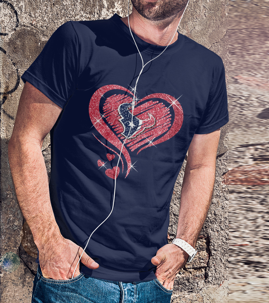 Heart Diamond Glitter Houston Texans T-Shirt