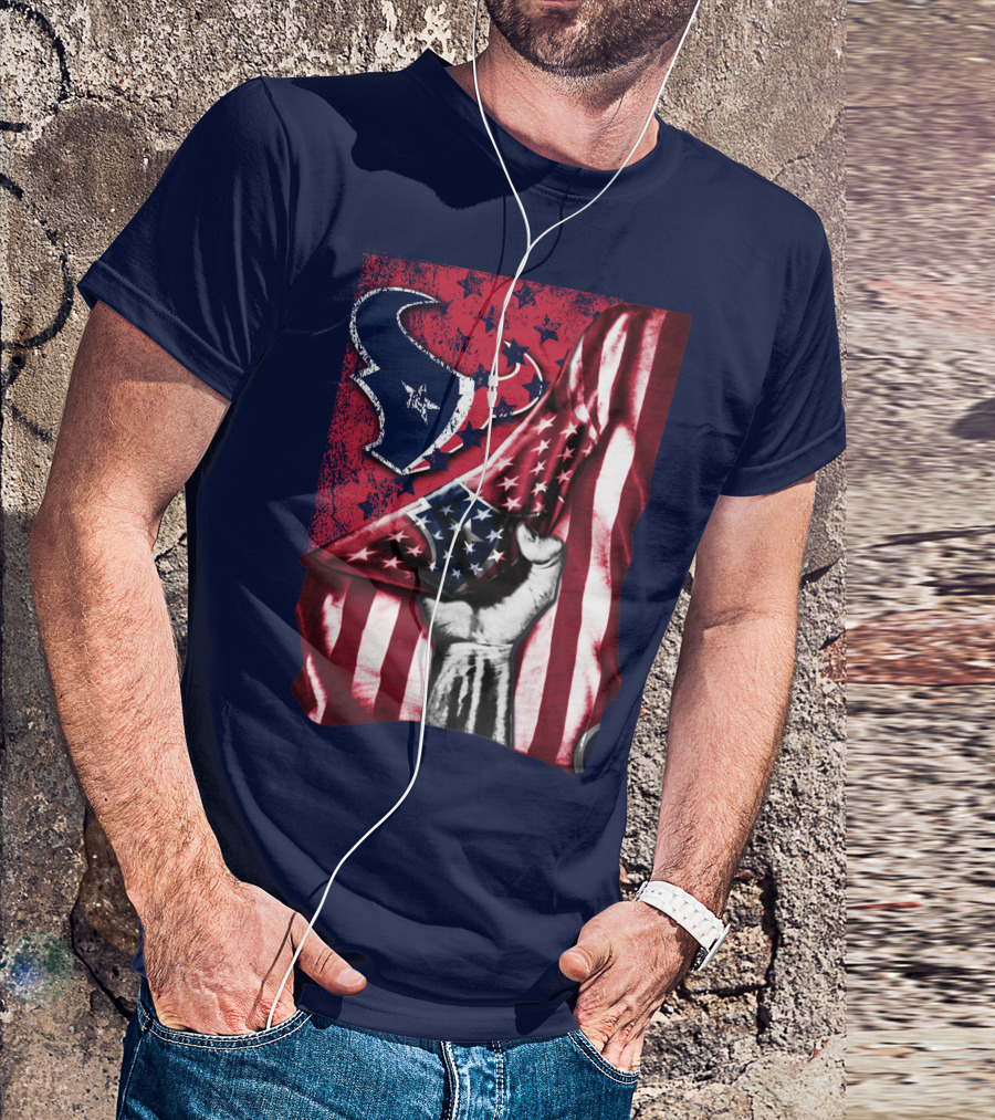 Houston Texans Stars And Stripes American Flag Fist T-Shirt