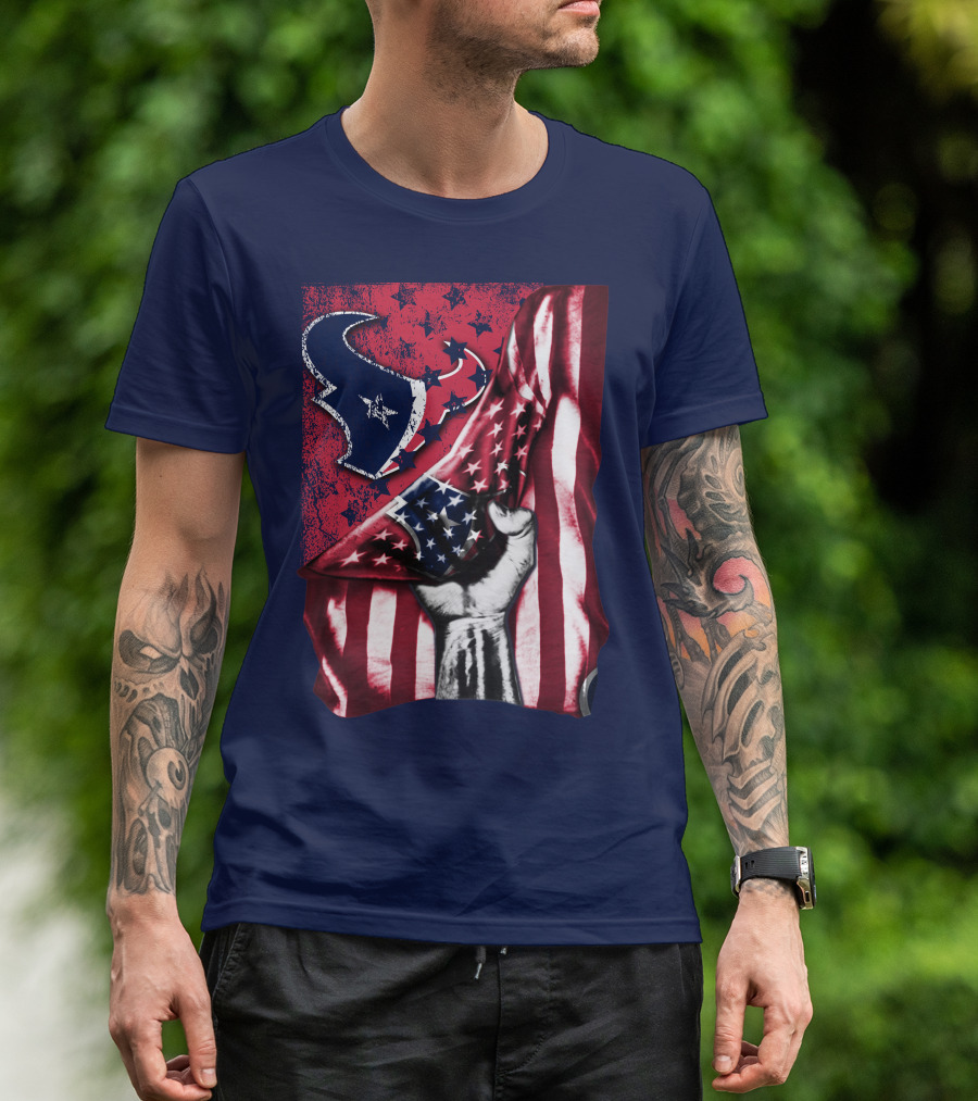 Houston Texans Stars And Stripes American Flag Fist T-Shirt