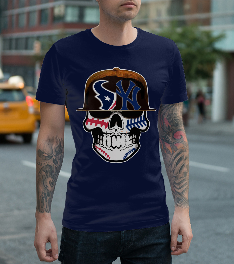 Houston Texans Yankees Skull Baseball T-Shirt