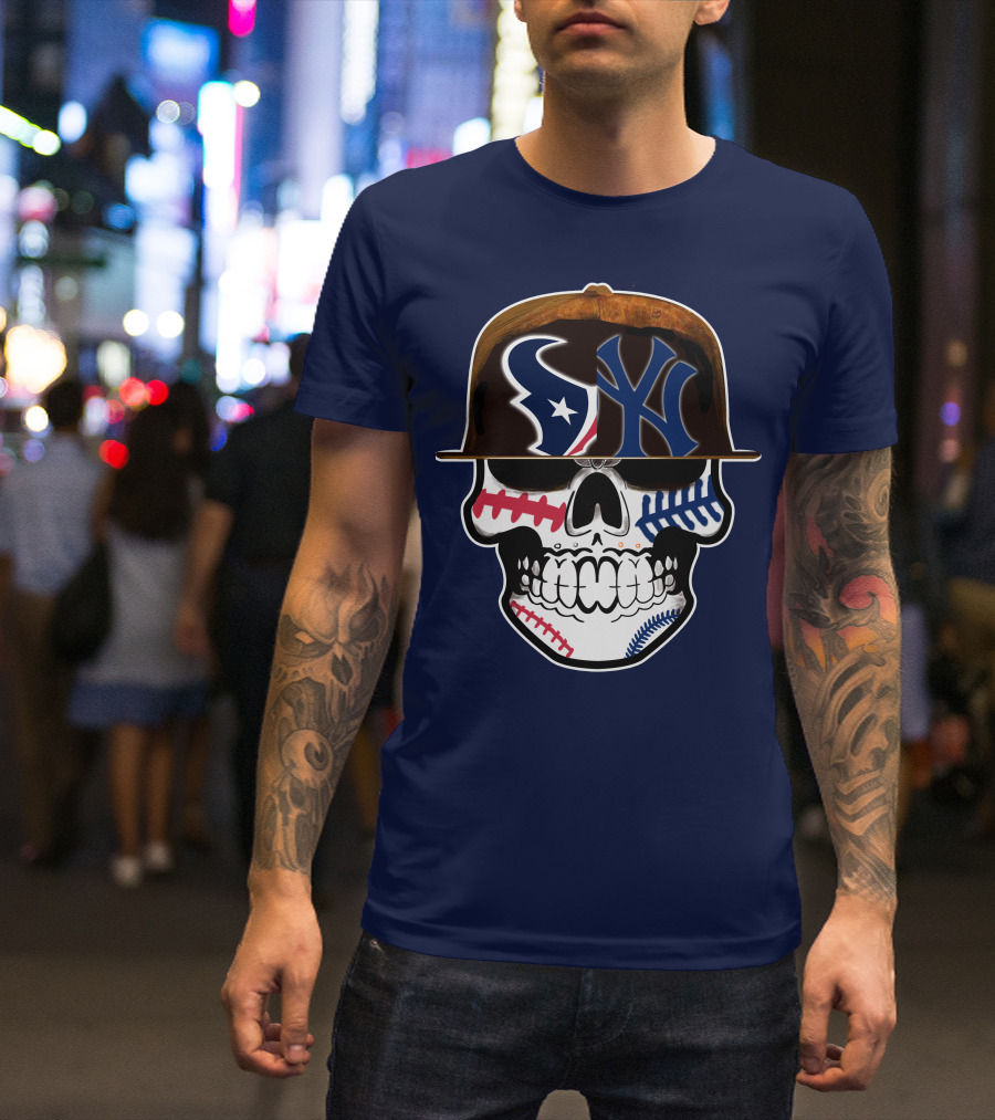 Houston Texans Yankees Skull Baseball T-Shirt