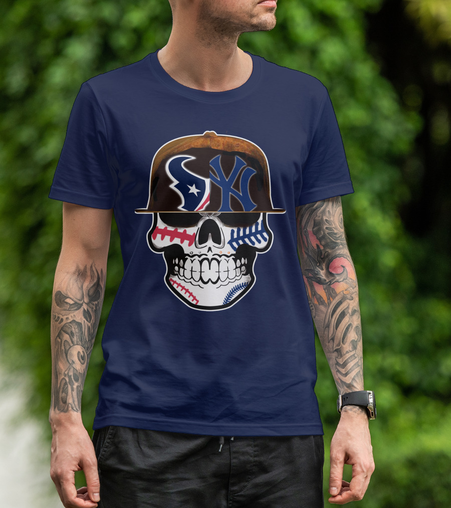 Houston Texans Yankees Skull Baseball T-Shirt