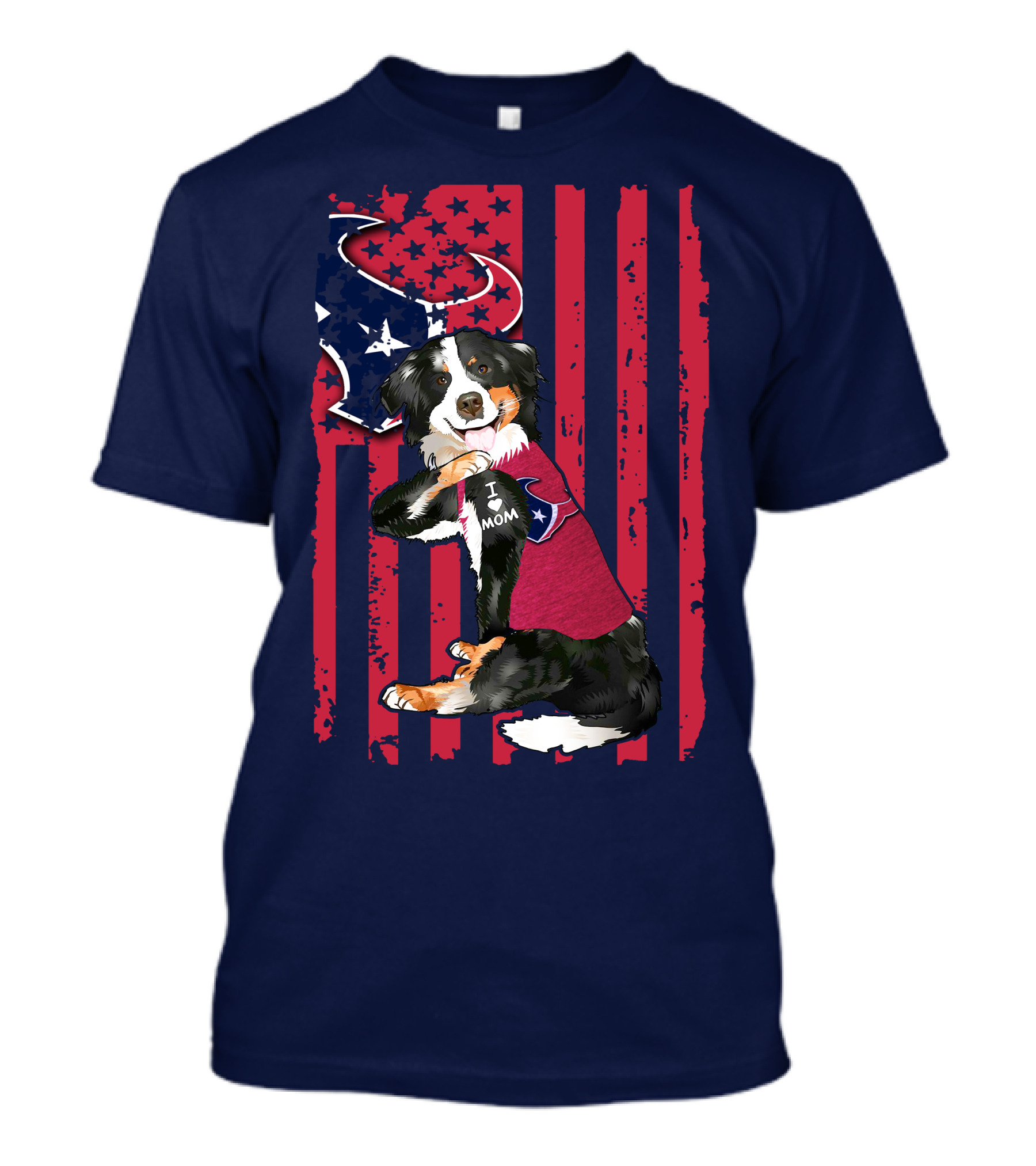 Border Collie I Love Mom Houston Texans Patriotic T-Shirt