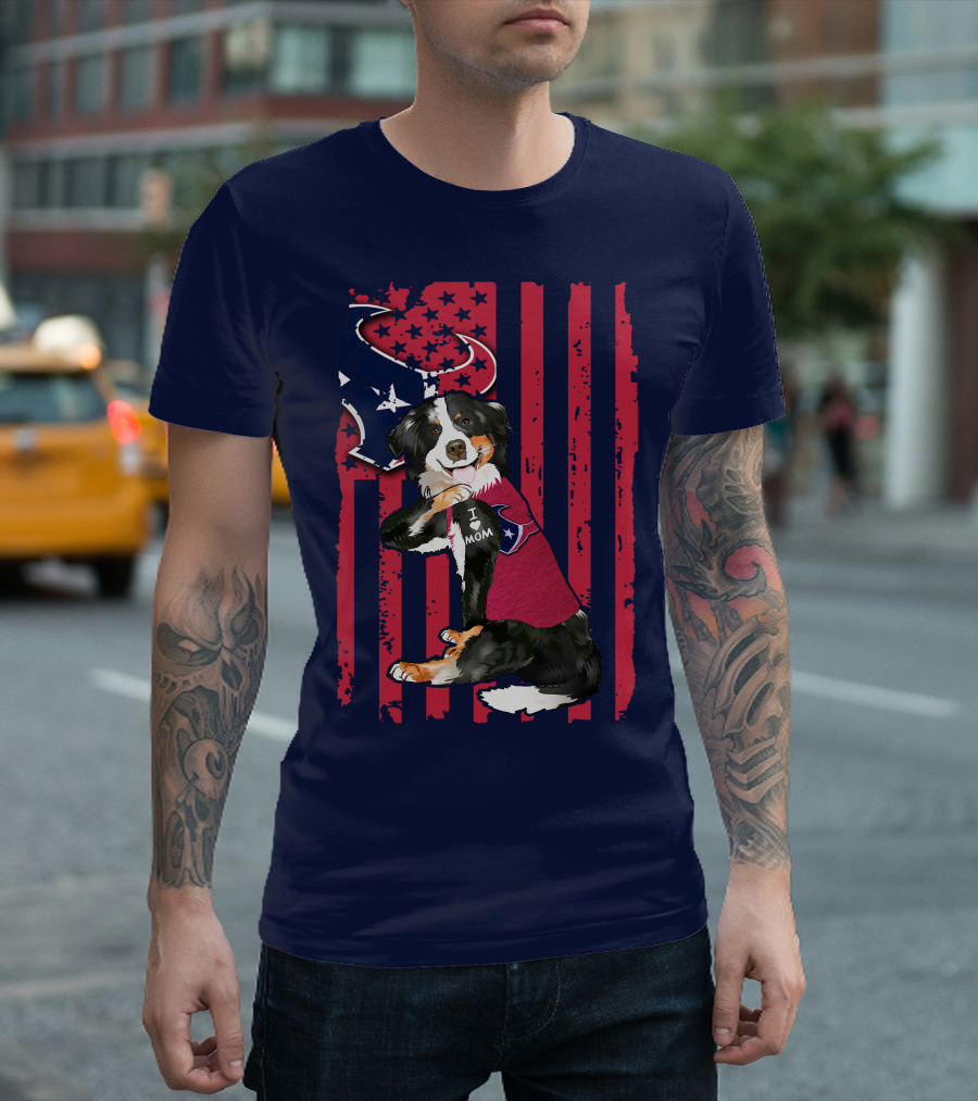 Border Collie I Love Mom Houston Texans Patriotic T-Shirt