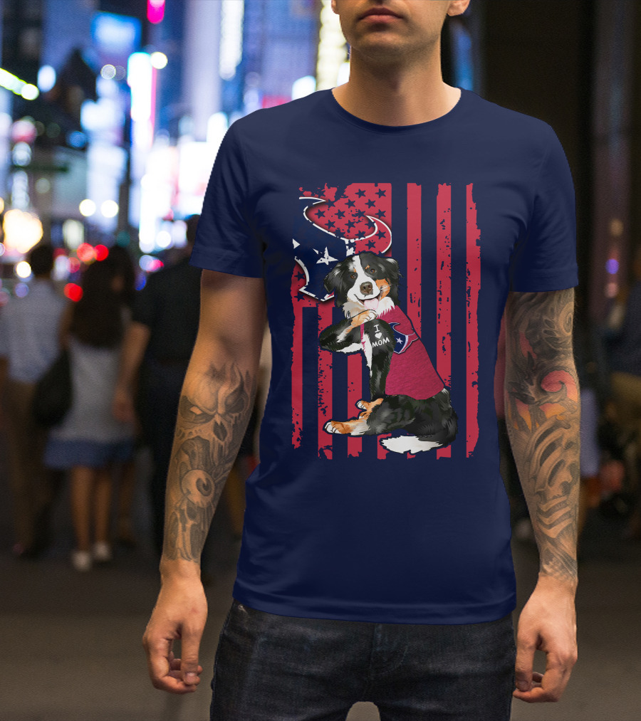 Border Collie I Love Mom Houston Texans Patriotic T-Shirt