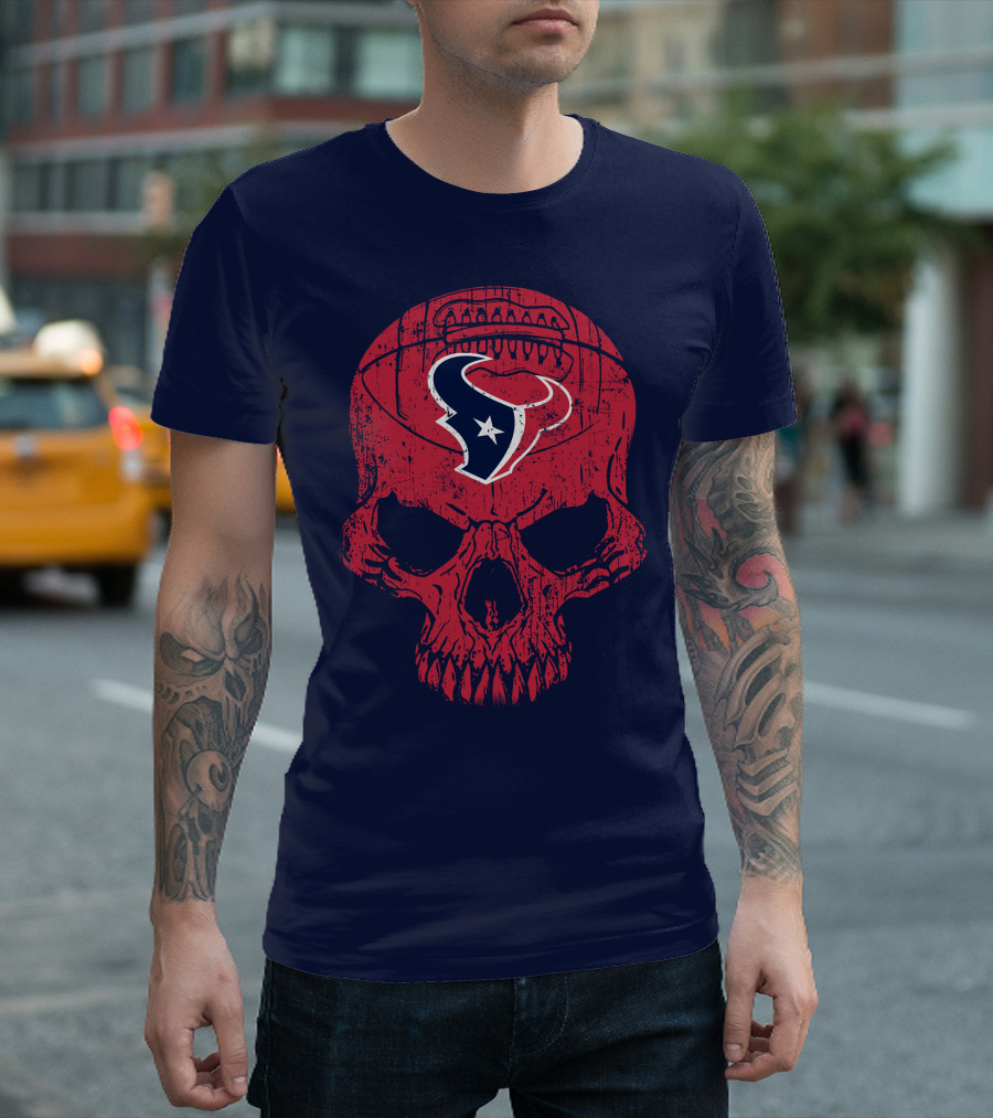 Houston Texans Skull Football Emblem 18 T-Shirt