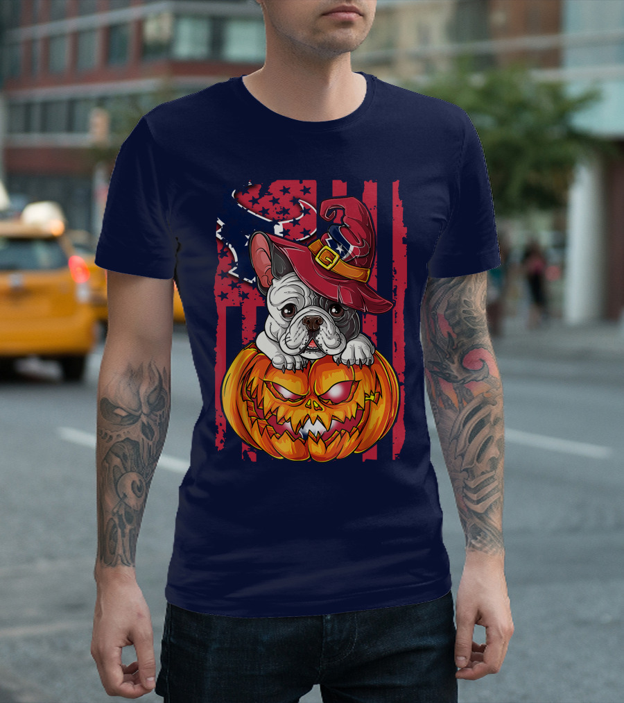 Hlw Bulldog Houston Texans Halloween Jack-o'-Lantern Witch Hat T-Shirt