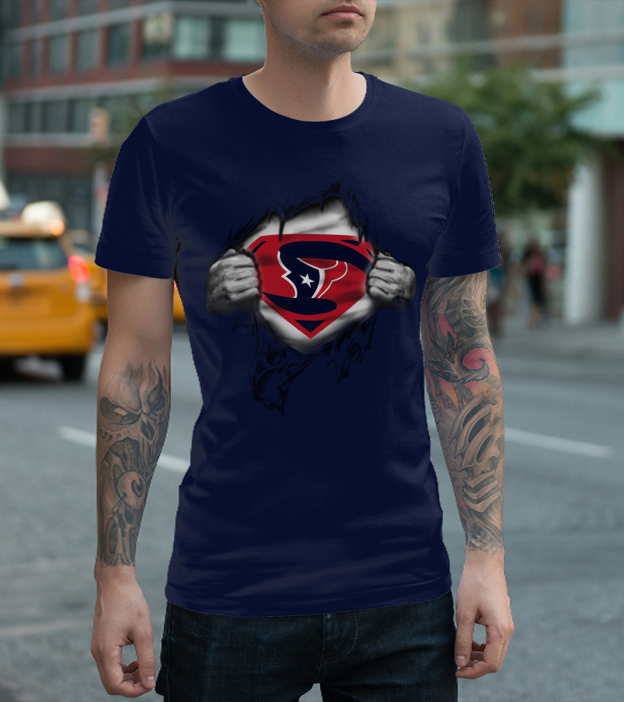 Houston Texans 19 Superman Logo Busting Out T-Shirt