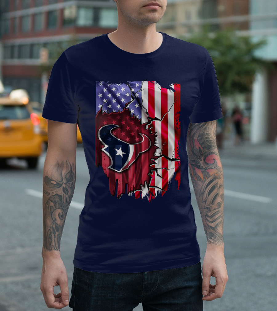 Flag Houston Texans American Flag Background T-Shirt