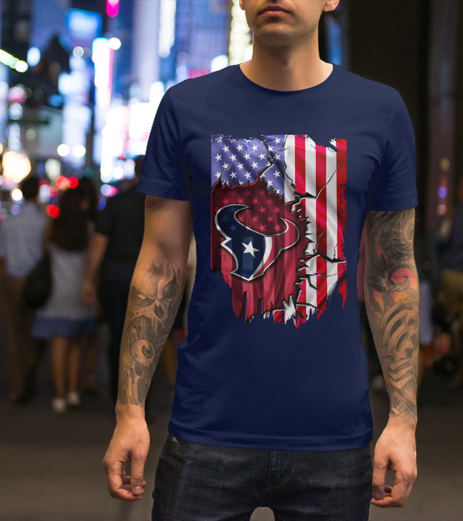 Flag Houston Texans American Flag Background T-Shirt
