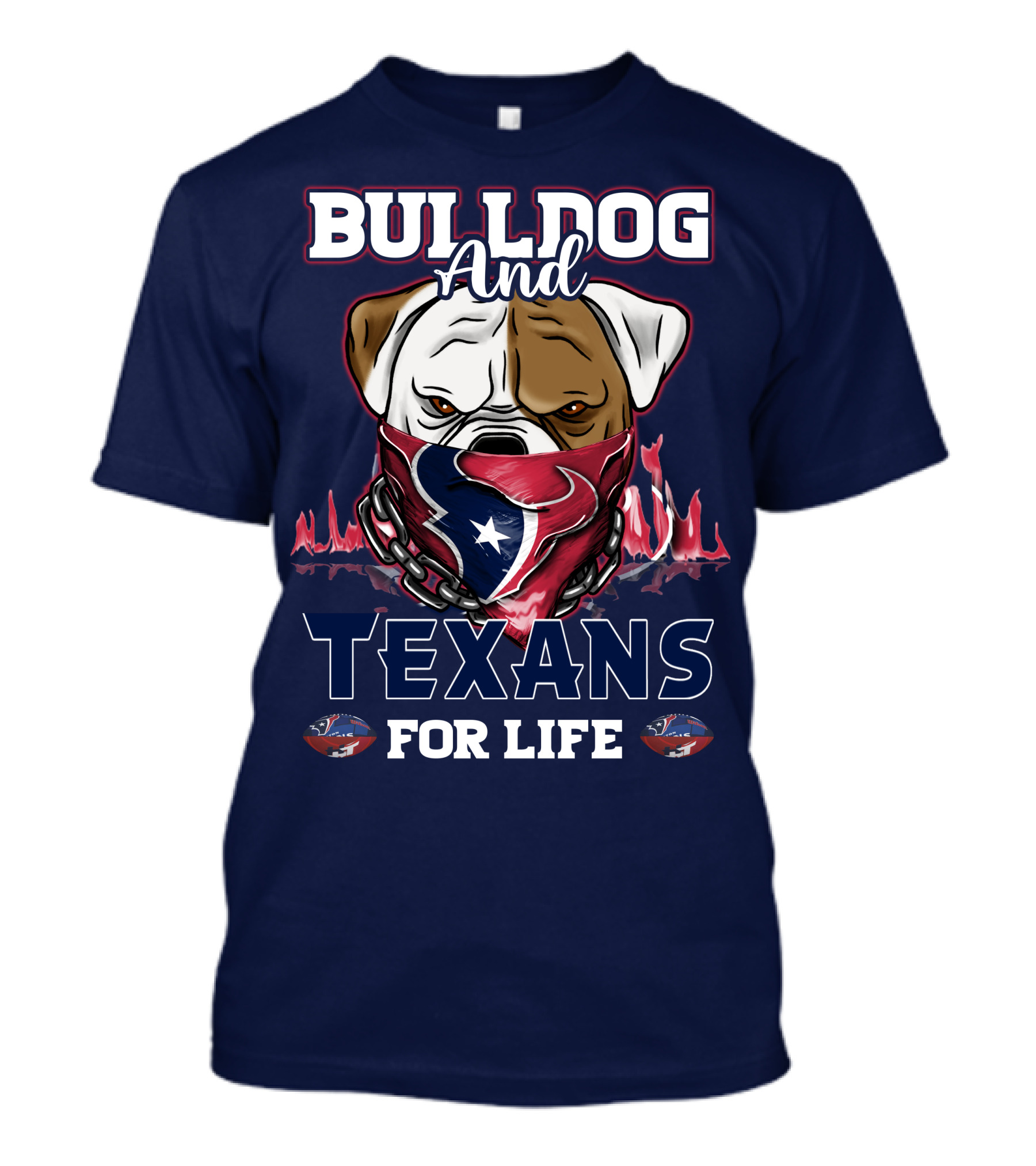 Bulldog And Texans For Life Houston Texans Fan Bulldog With Team Logo Bandana T-Shirt