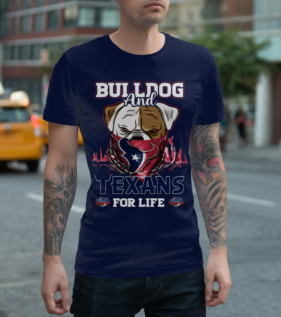 Bulldog And Texans For Life Houston Texans Fan Bulldog With Team Logo Bandana T-Shirt