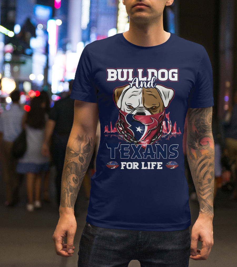 Bulldog And Texans For Life Houston Texans Fan Bulldog With Team Logo Bandana T-Shirt