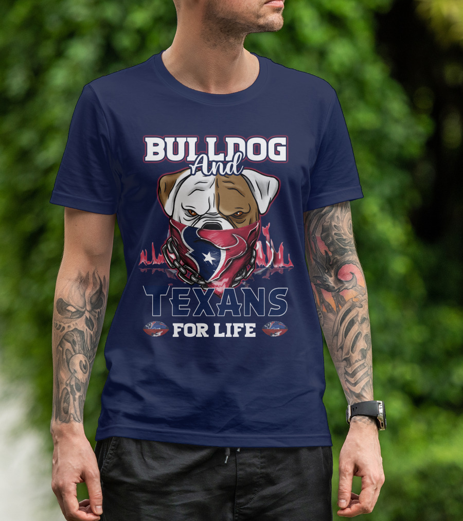 Bulldog And Texans For Life Houston Texans Fan Bulldog With Team Logo Bandana T-Shirt