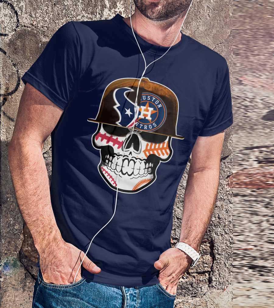 Houston Texans Astros Skull Logo Baseball Football Fusion T-Shirt