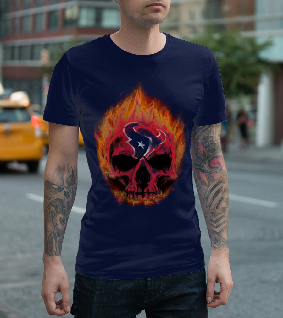 Houston Texans Flaming Skull T-Shirt