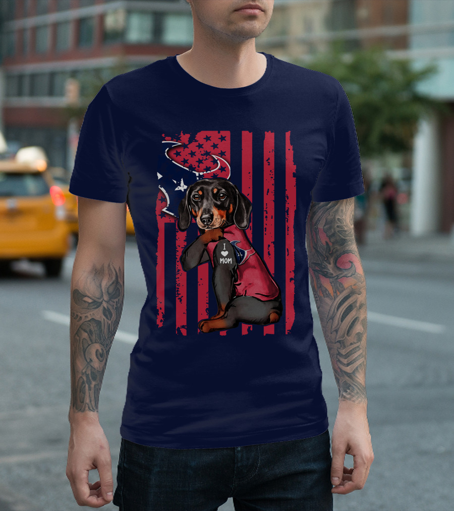 Dachshund I Love Mom Houston Texans T-Shirt