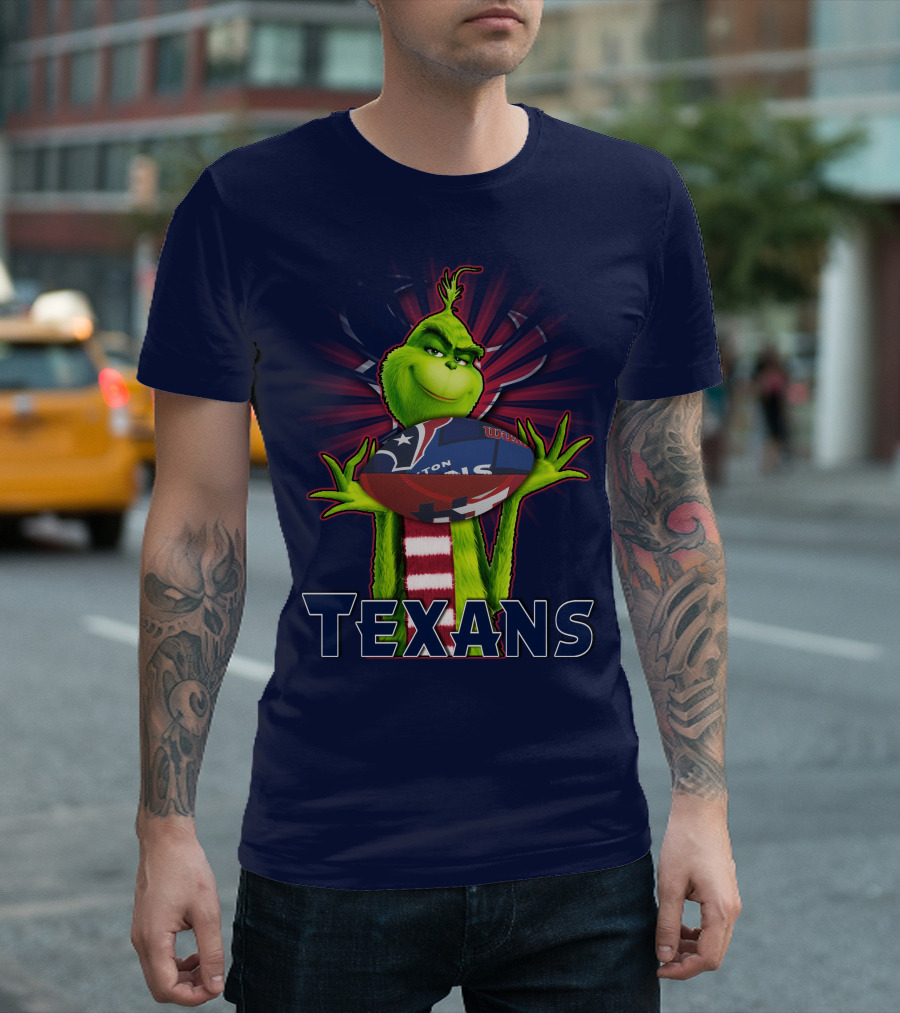 Grinch Holding Texans Football T-Shirt