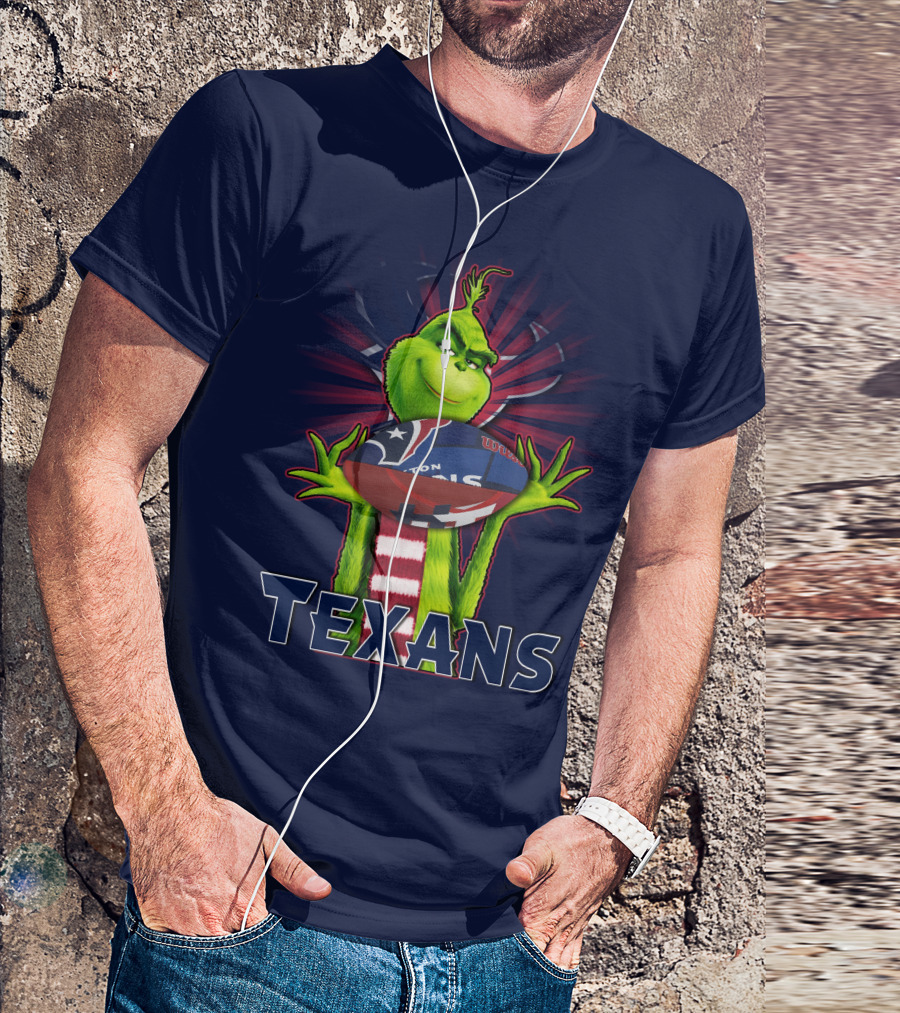 Grinch Holding Texans Football T-Shirt