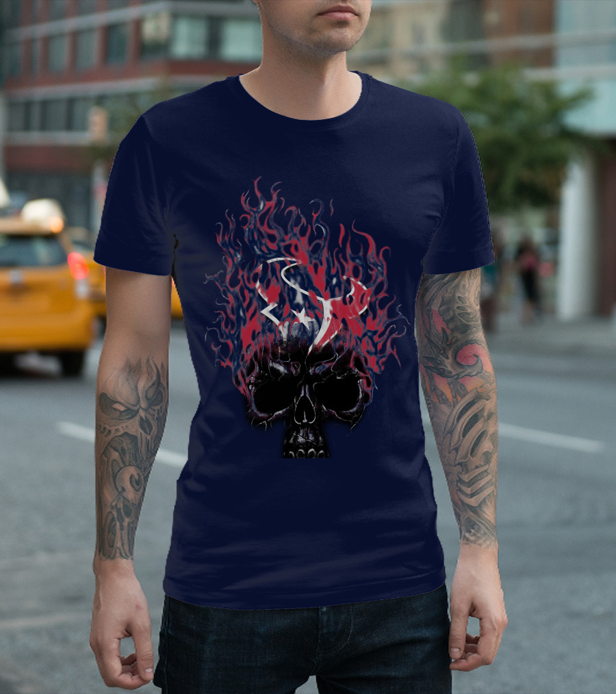 Houston Texans Skull With Fiery Logo And Flames T-Shirt