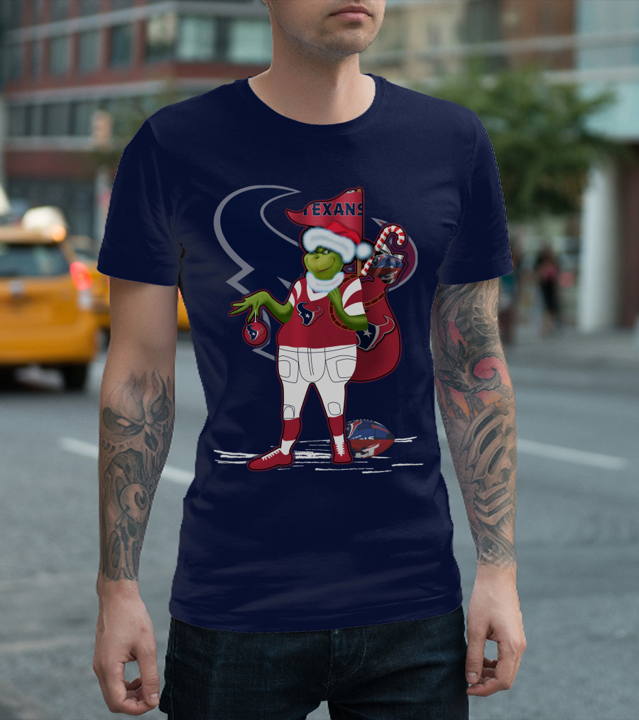 Grinchxmas Houston Texans Christmas Football Theme T-Shirt