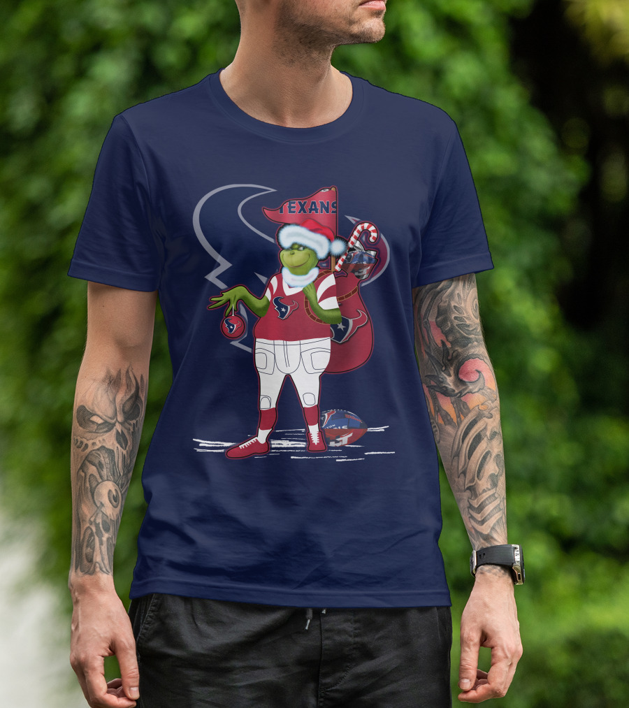 Grinchxmas Houston Texans Christmas Football Theme T-Shirt