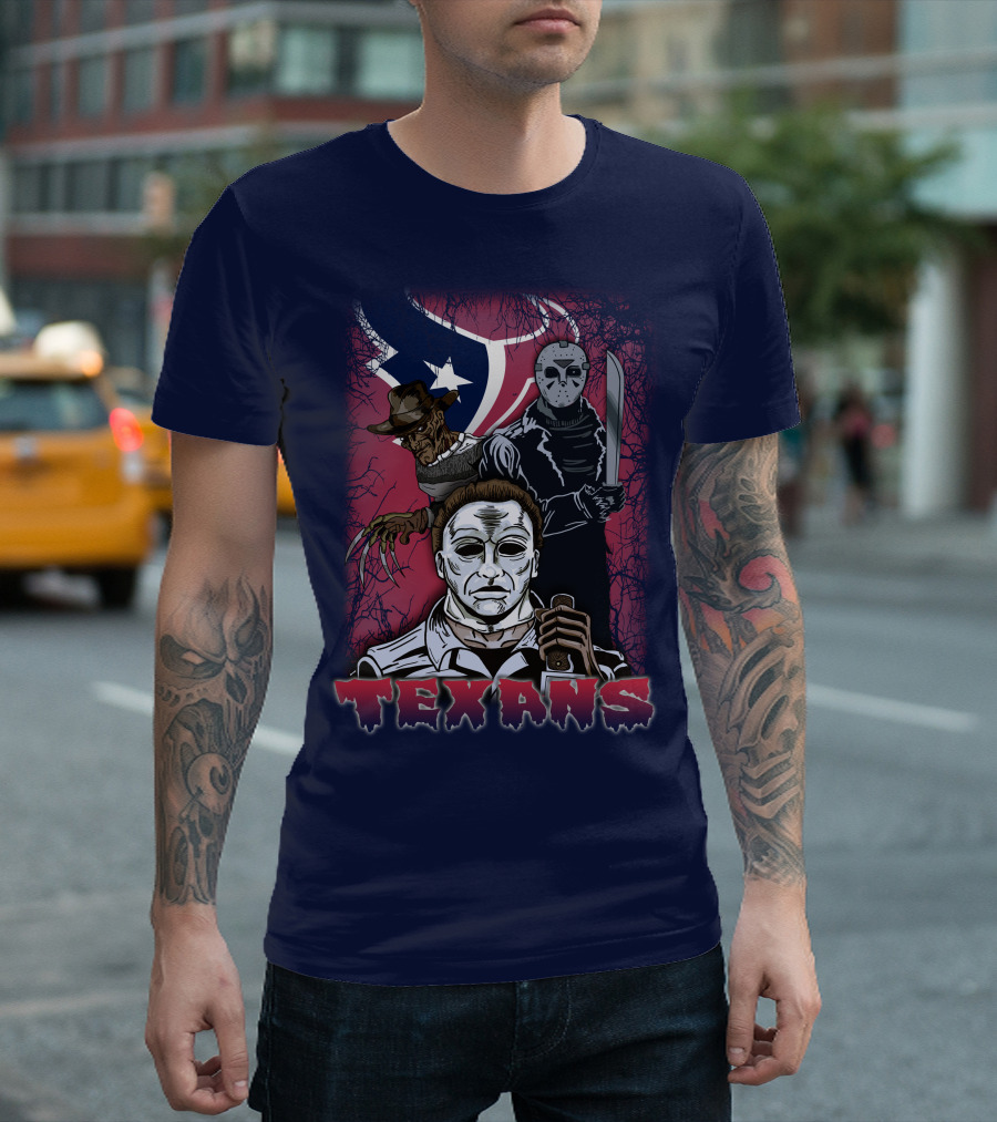 Texans Horror Icons With Houston Flag T-Shirt